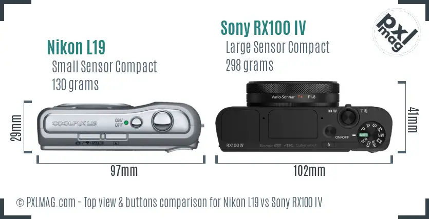 Nikon L19 vs Sony RX100 IV top view buttons comparison