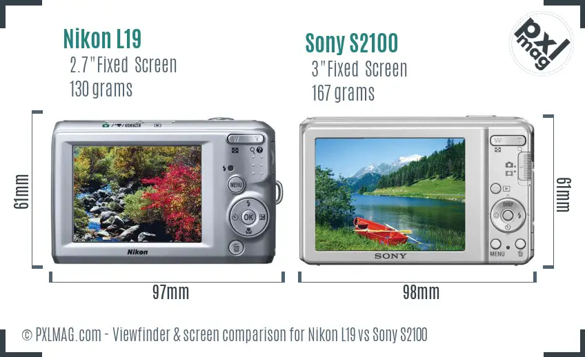 Nikon L19 vs Sony S2100 Screen and Viewfinder comparison