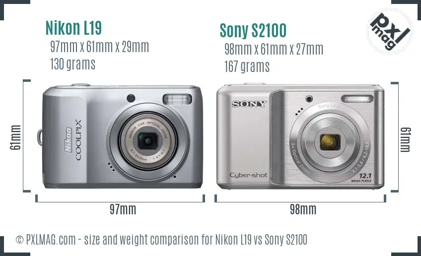 Nikon L19 vs Sony S2100 size comparison