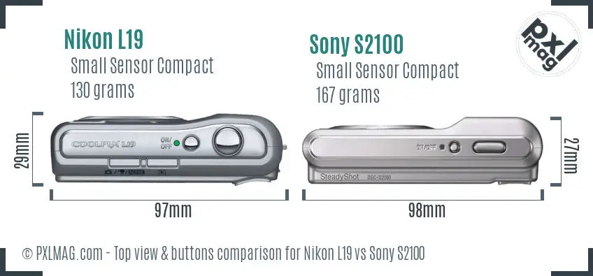 Nikon L19 vs Sony S2100 top view buttons comparison