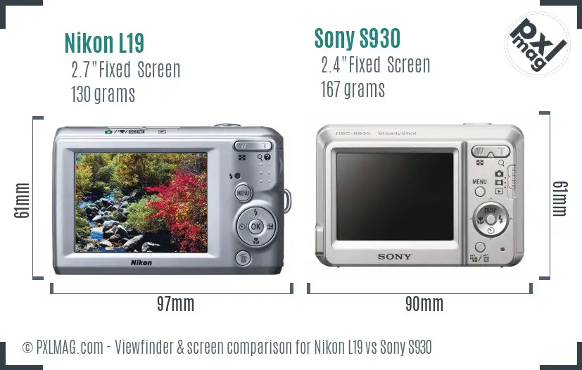 Nikon L19 vs Sony S930 Screen and Viewfinder comparison