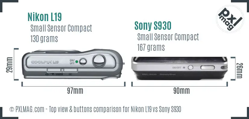 Nikon L19 vs Sony S930 top view buttons comparison