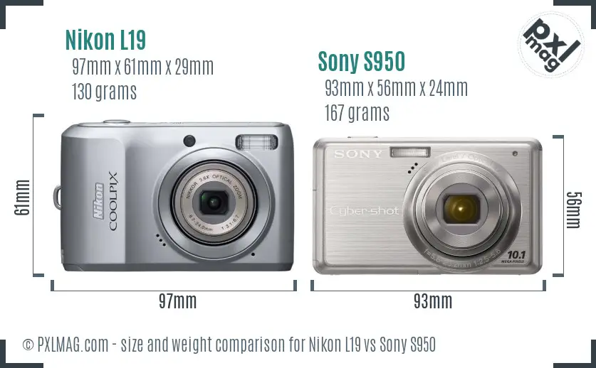 Nikon L19 vs Sony S950 size comparison