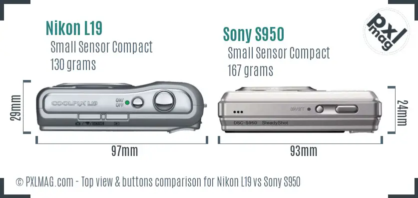 Nikon L19 vs Sony S950 top view buttons comparison