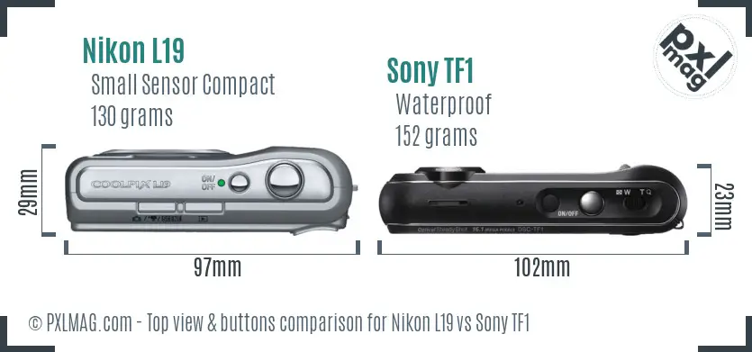 Nikon L19 vs Sony TF1 top view buttons comparison