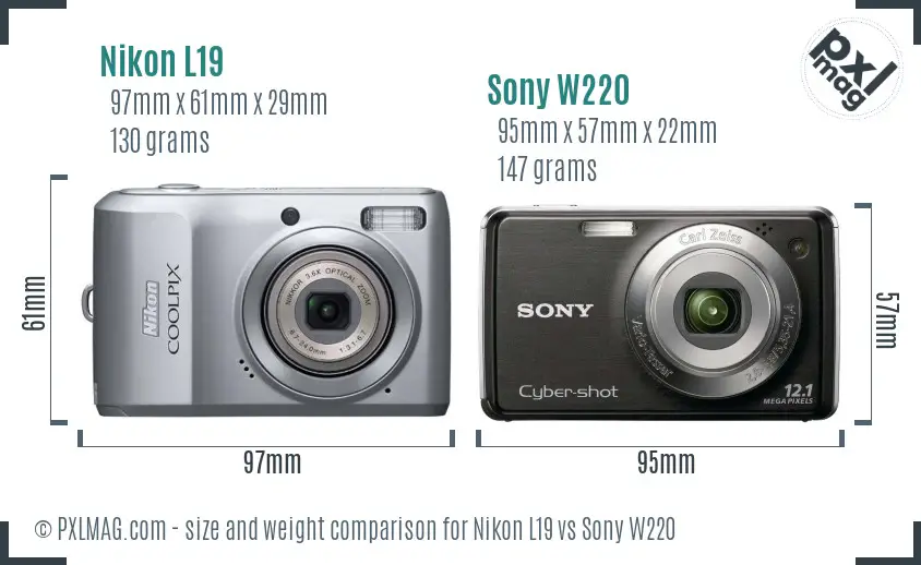 Nikon L19 vs Sony W220 size comparison