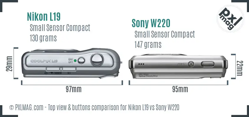 Nikon L19 vs Sony W220 top view buttons comparison