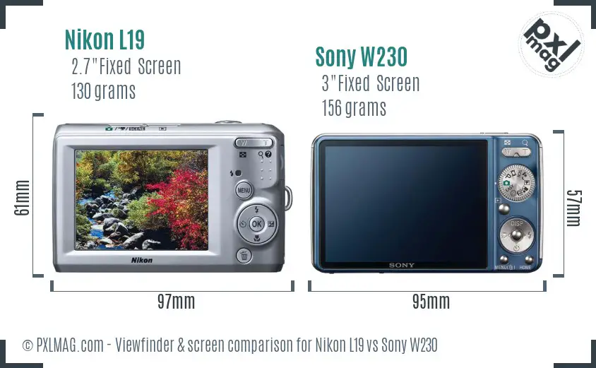 Nikon L19 vs Sony W230 Screen and Viewfinder comparison
