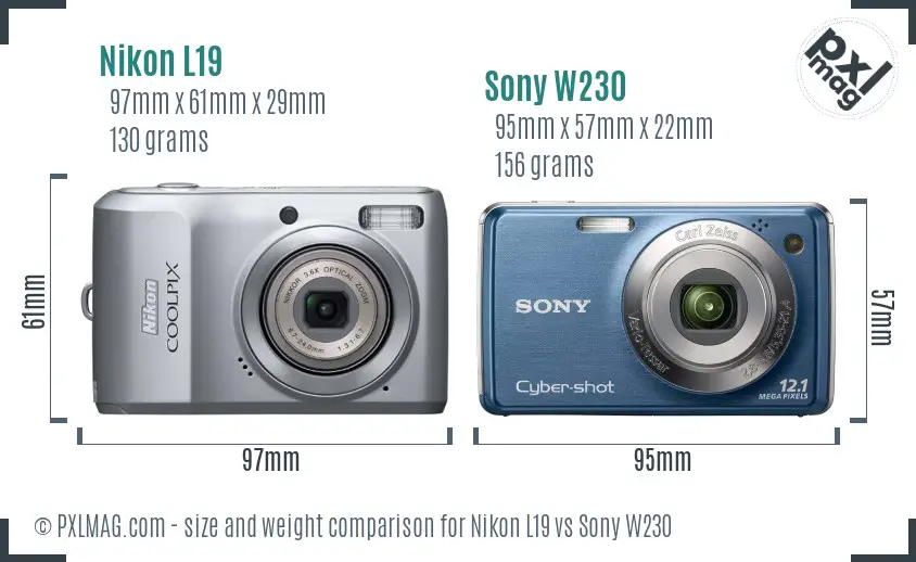 Nikon L19 vs Sony W230 size comparison
