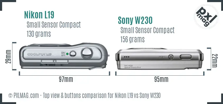 Nikon L19 vs Sony W230 top view buttons comparison
