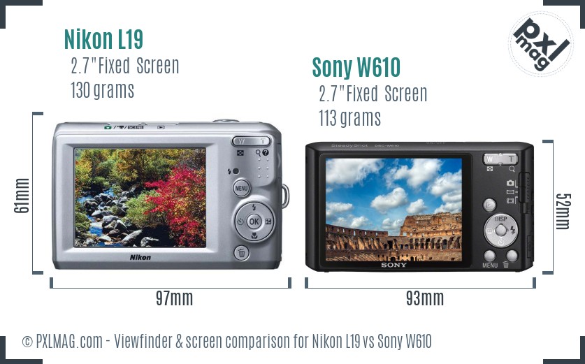 Nikon L19 vs Sony W610 Screen and Viewfinder comparison