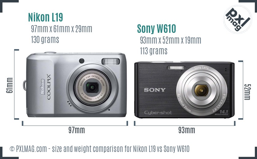 Nikon L19 vs Sony W610 size comparison Nikon L19 vs Sony W610 size comparison