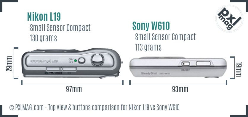 Nikon L19 vs Sony W610 top view buttons comparison
