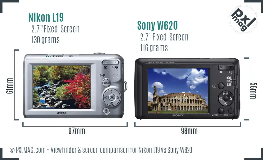 Nikon L19 vs Sony W620 Screen and Viewfinder comparison
