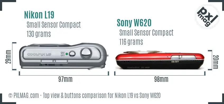 Nikon L19 vs Sony W620 top view buttons comparison
