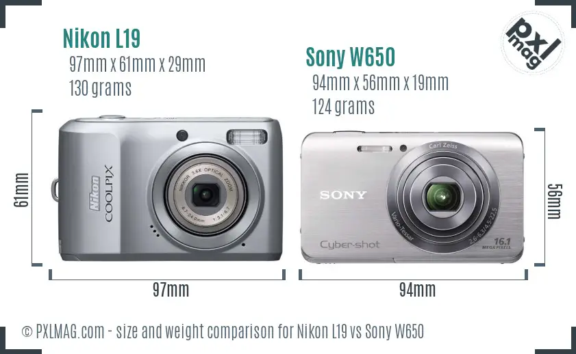 Nikon L19 vs Sony W650 size comparison Nikon L19 vs Sony W650 size comparison