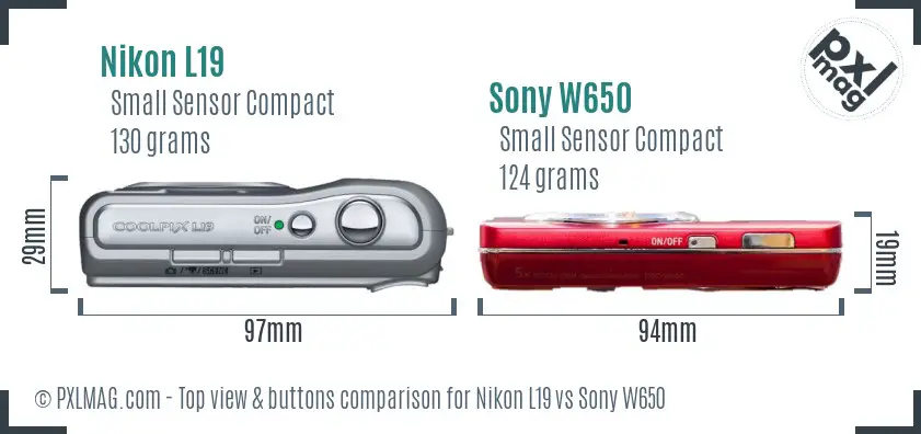 Nikon L19 vs Sony W650 top view buttons comparison Nikon L19 vs Sony W650 top view buttons comparison