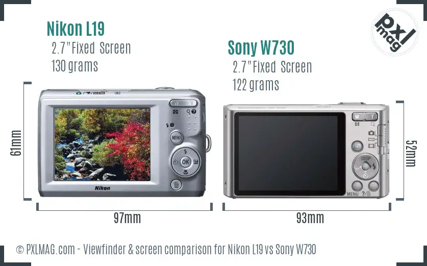 Nikon L19 vs Sony W730 Screen and Viewfinder comparison