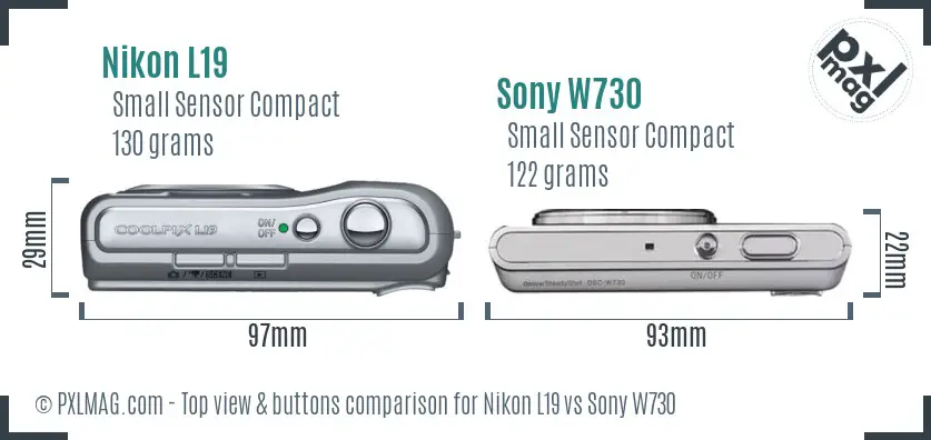 Nikon L19 vs Sony W730 top view buttons comparison