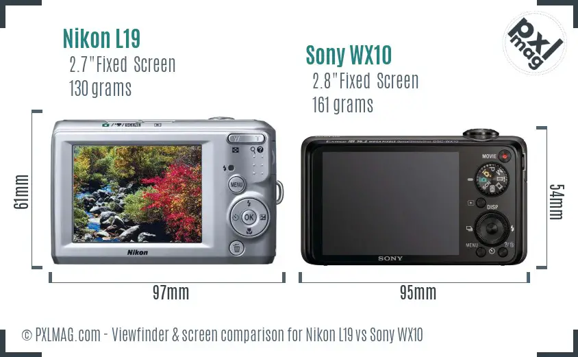 Nikon L19 vs Sony WX10 Screen and Viewfinder comparison