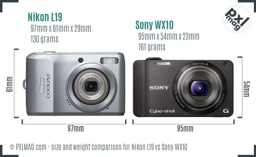 Nikon L19 vs Sony WX10 size comparison