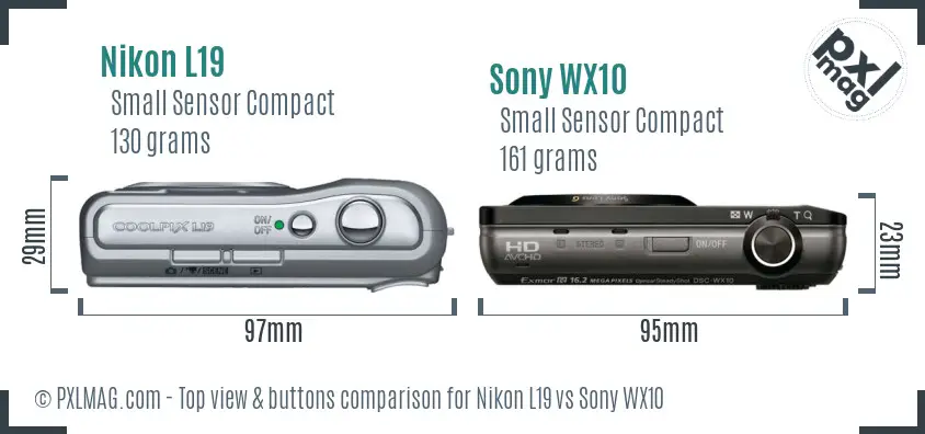 Nikon L19 vs Sony WX10 top view buttons comparison