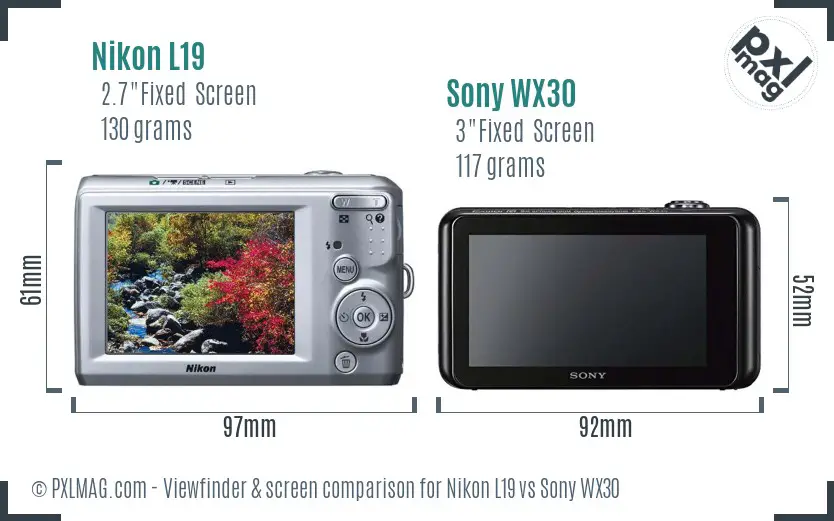 Nikon L19 vs Sony WX30 Screen and Viewfinder comparison