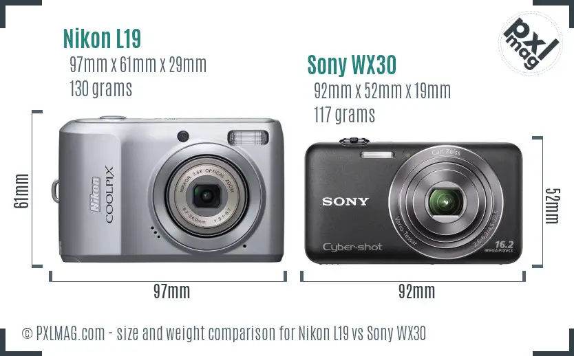 Nikon L19 vs Sony WX30 size comparison