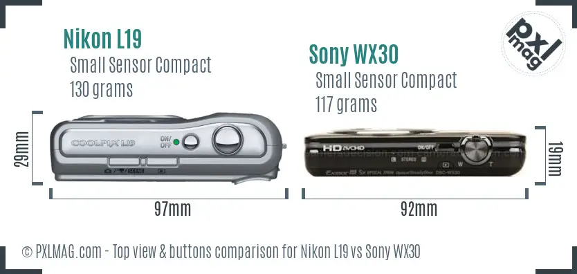 Nikon L19 vs Sony WX30 top view buttons comparison