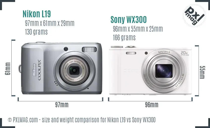 Nikon L19 vs Sony WX300 size comparison