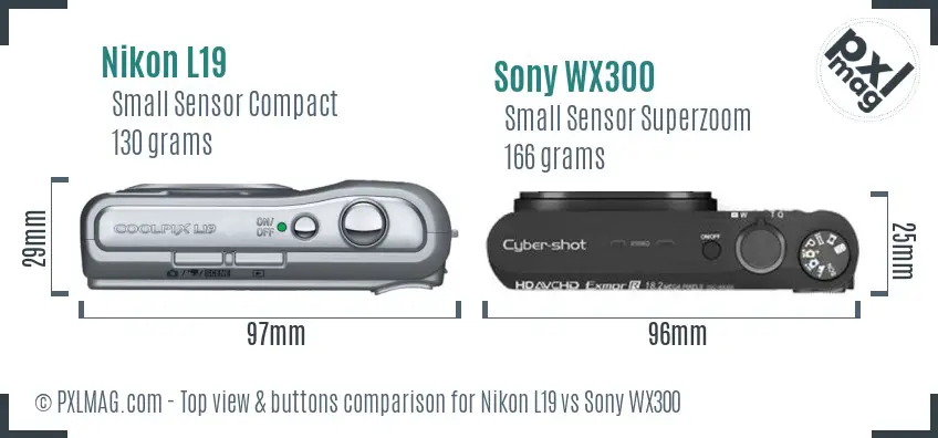 Nikon L19 vs Sony WX300 top view buttons comparison