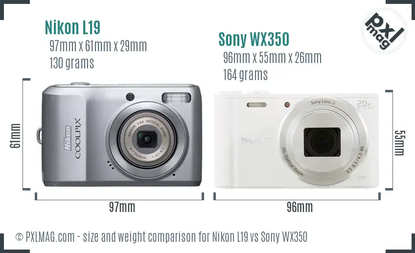 Nikon L19 vs Sony WX350 size comparison