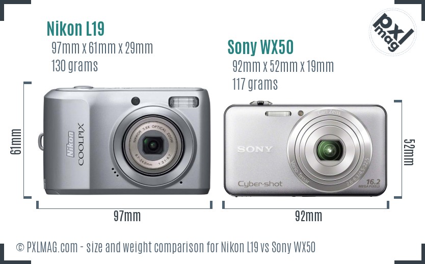 Nikon L19 vs Sony WX50 size comparison Nikon L19 vs Sony WX50 size comparison