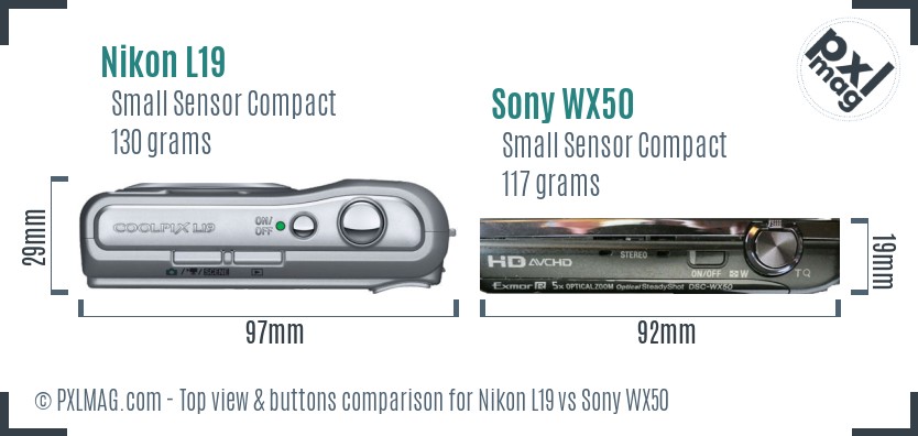 Nikon L19 vs Sony WX50 top view buttons comparison