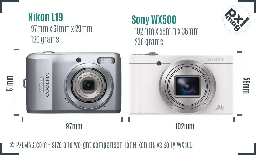 Nikon L19 vs Sony WX500 size comparison