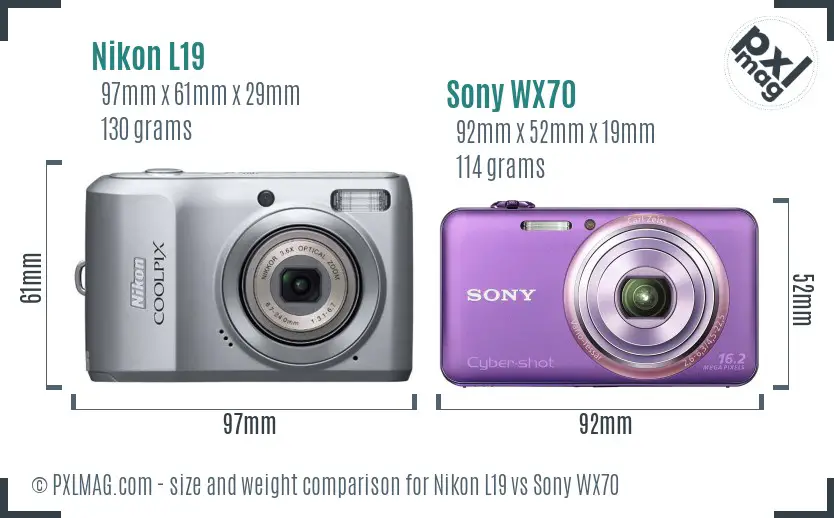 Nikon L19 vs Sony WX70 size comparison