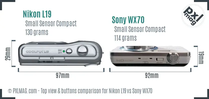 Nikon L19 vs Sony WX70 top view buttons comparison