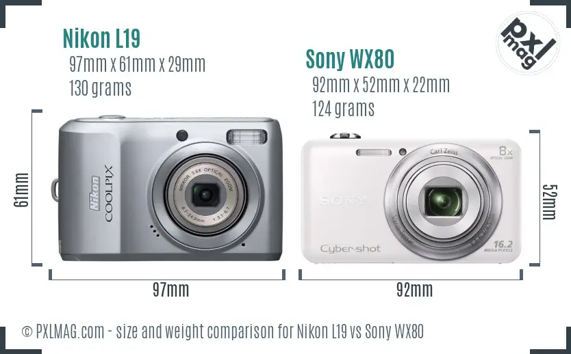 Nikon L19 vs Sony WX80 size comparison