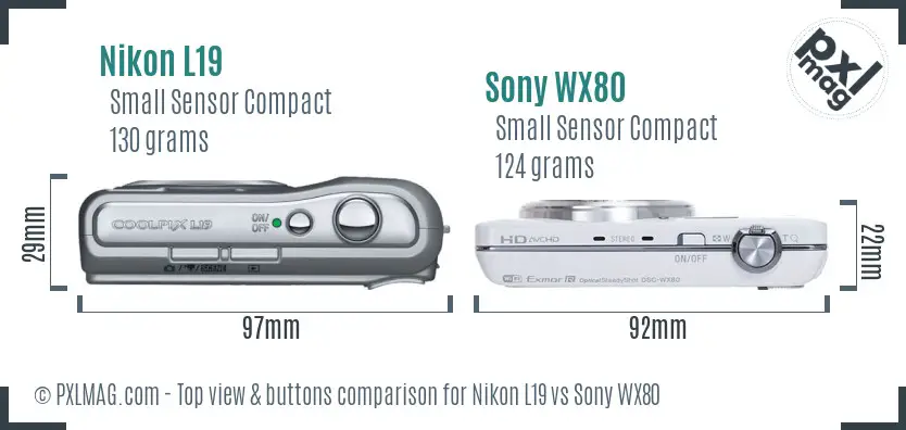 Nikon L19 vs Sony WX80 top view buttons comparison