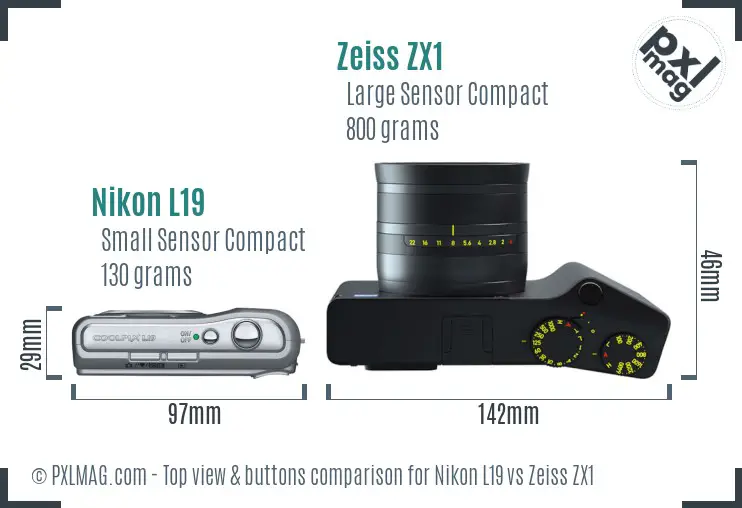 Nikon L19 vs Zeiss ZX1 top view buttons comparison