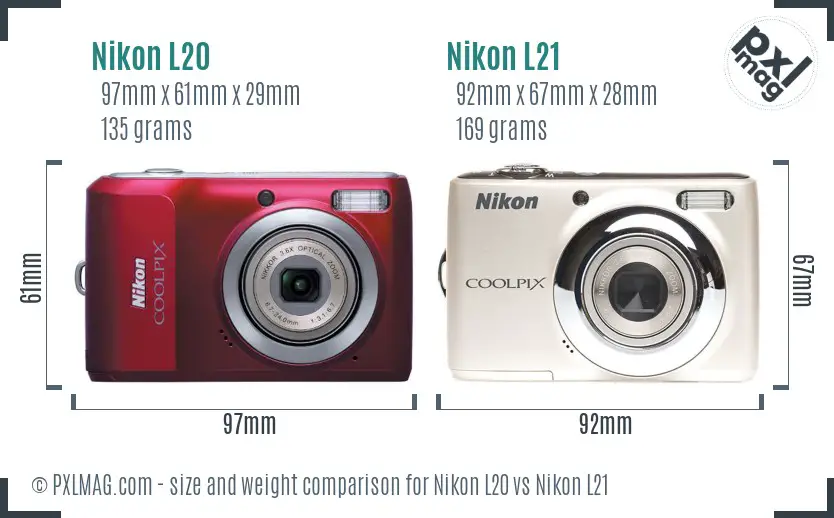 Nikon L20 vs Nikon L21 size comparison
