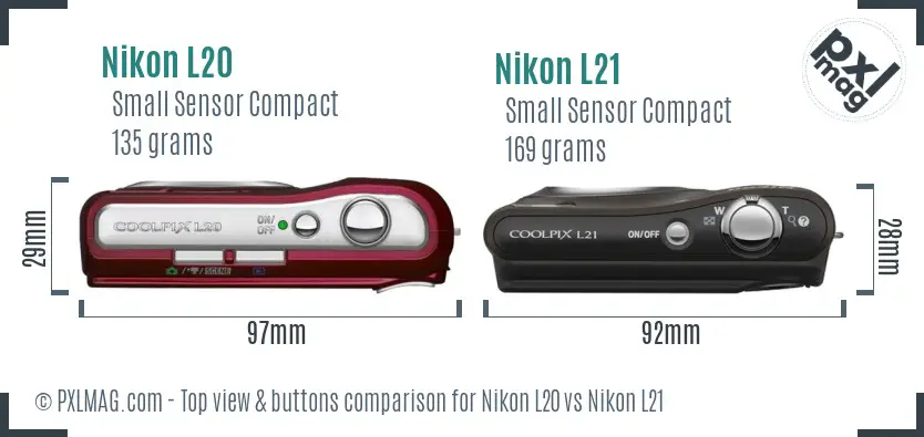 Nikon L20 vs Nikon L21 top view buttons comparison