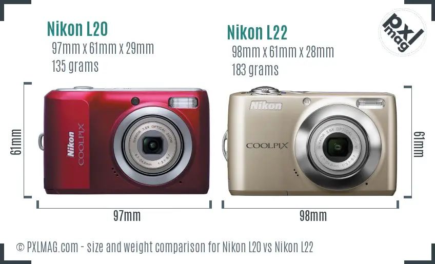 Nikon L20 vs Nikon L22 size comparison