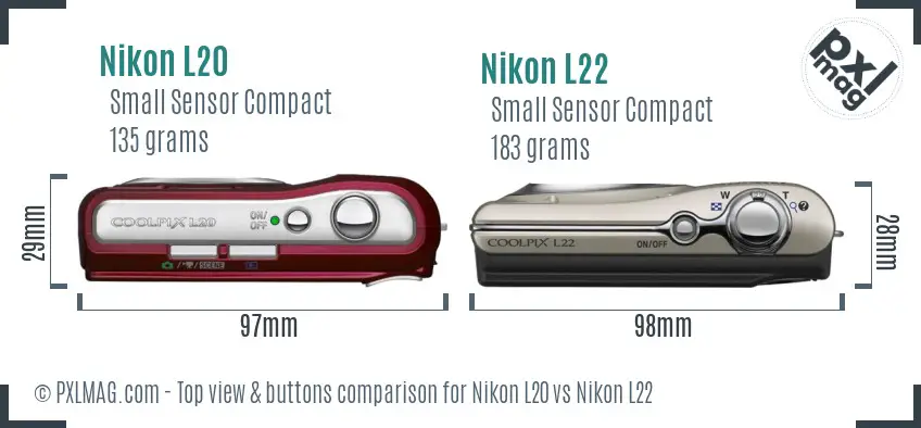 Nikon L20 vs Nikon L22 top view buttons comparison