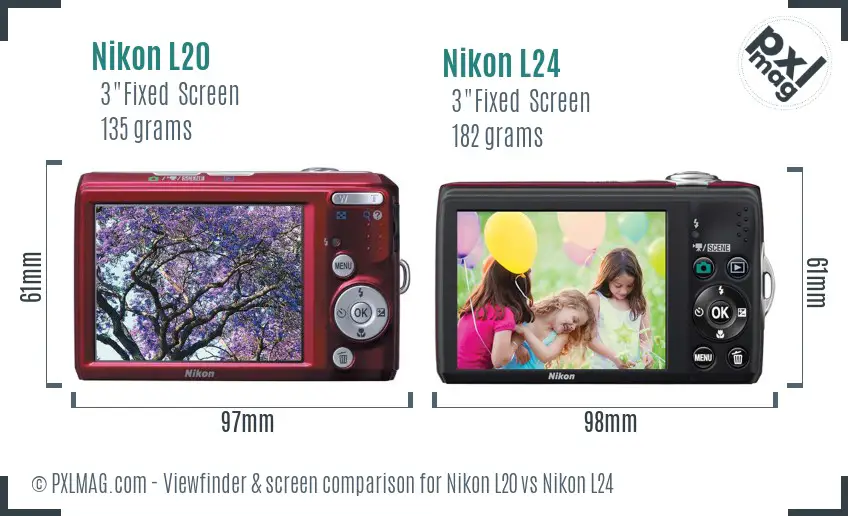 Nikon L20 vs Nikon L24 Screen and Viewfinder comparison