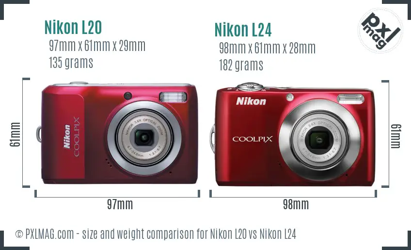 Nikon L20 vs Nikon L24 size comparison