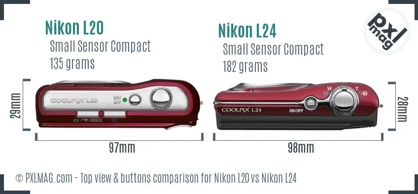 Nikon L20 vs Nikon L24 top view buttons comparison