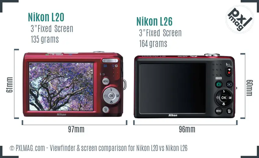 Nikon L20 vs Nikon L26 Screen and Viewfinder comparison