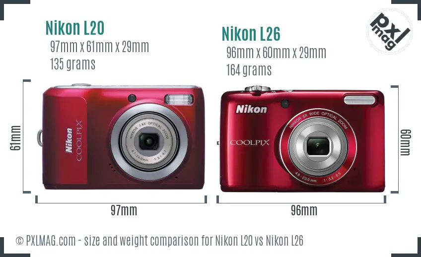 Nikon L20 vs Nikon L26 size comparison