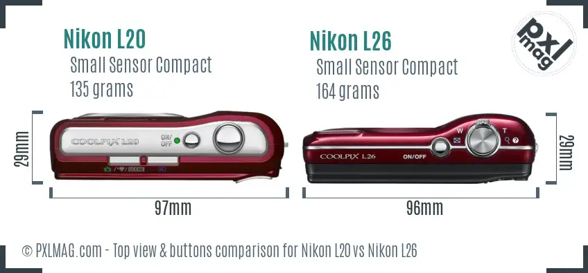 Nikon L20 vs Nikon L26 top view buttons comparison
